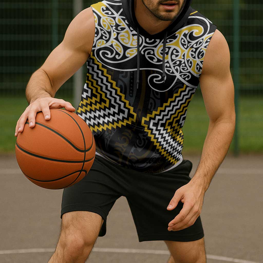 Gold Aotearoa Tukutuku Manawa Tapu Sleeveless Hoodie Ta Moko Toi Maori LT9 - Polynesian Pride