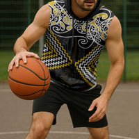Gold Aotearoa Tukutuku Manawa Tapu Sleeveless Hoodie Ta Moko Toi Maori LT9 - Polynesian Pride