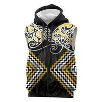 Gold Aotearoa Tukutuku Manawa Tapu Sleeveless Zip Hoodie Ta Moko Toi Maori LT9 Gold - Polynesian Pride