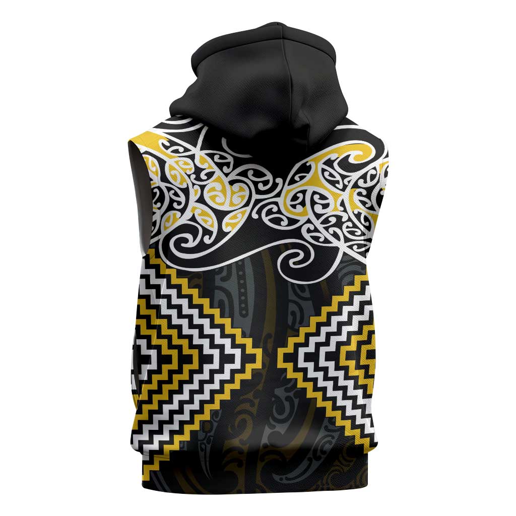 Gold Aotearoa Tukutuku Manawa Tapu Sleeveless Zip Hoodie Ta Moko Toi Maori LT9 - Polynesian Pride