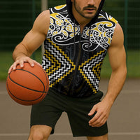 Gold Aotearoa Tukutuku Manawa Tapu Sleeveless Zip Hoodie Ta Moko Toi Maori LT9 - Polynesian Pride