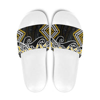 Gold Aotearoa Tukutuku Manawa Tapu Slide Sandals Ta Moko Toi Maori LT9 Gold - Polynesian Pride