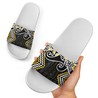 Gold Aotearoa Tukutuku Manawa Tapu Slide Sandals Ta Moko Toi Maori LT9 - Polynesian Pride