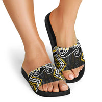 Gold Aotearoa Tukutuku Manawa Tapu Slide Sandals Ta Moko Toi Maori LT9 - Polynesian Pride