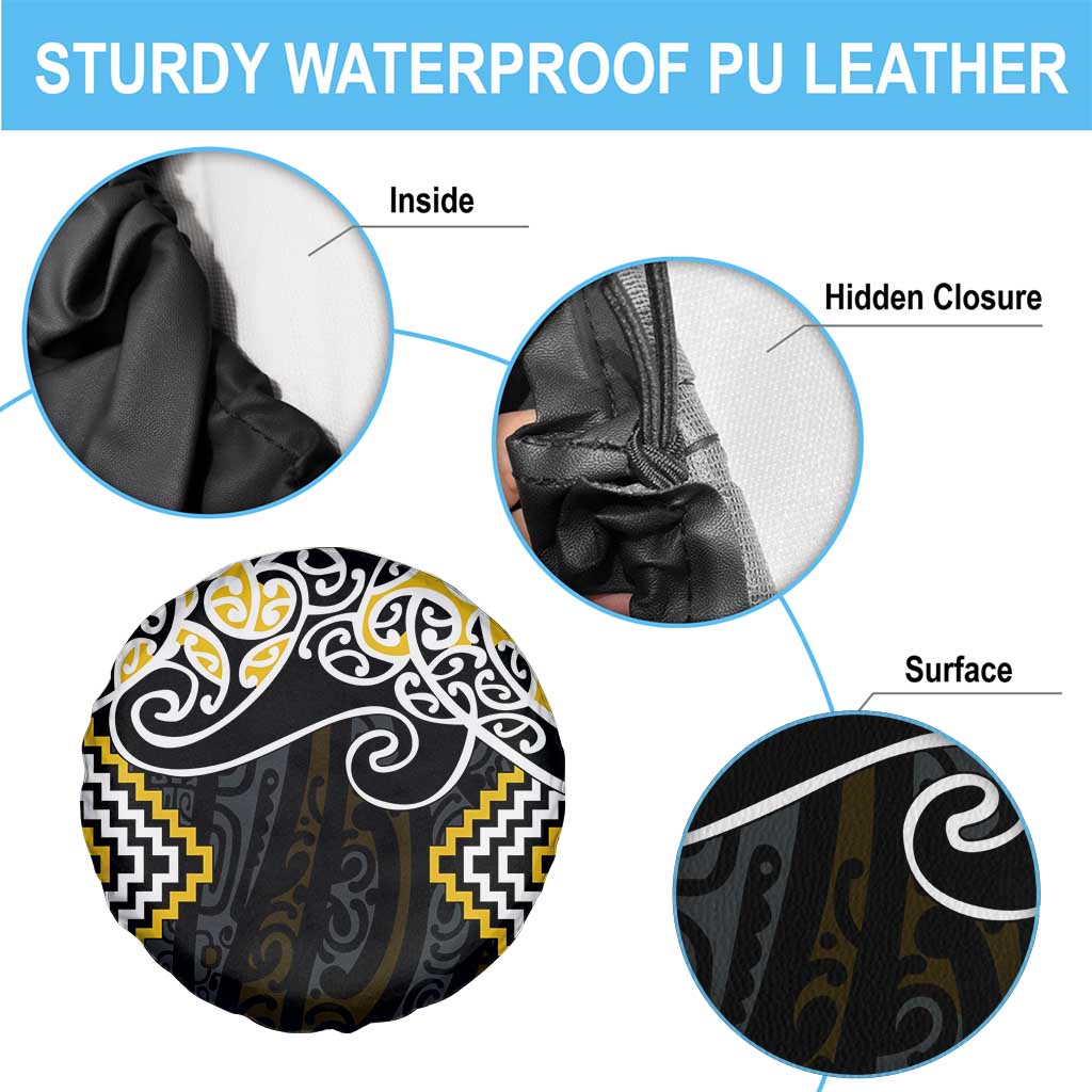 Gold Aotearoa Tukutuku Manawa Tapu Spare Tire Cover Ta Moko Toi Maori LT9 - Polynesian Pride