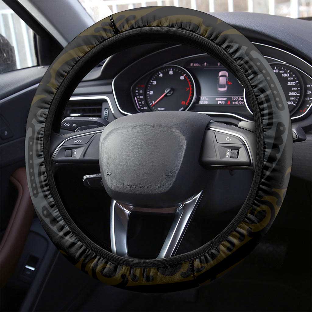 Gold Aotearoa Tukutuku Manawa Tapu Steering Wheel Cover Ta Moko Toi Maori LT9 - Polynesian Pride