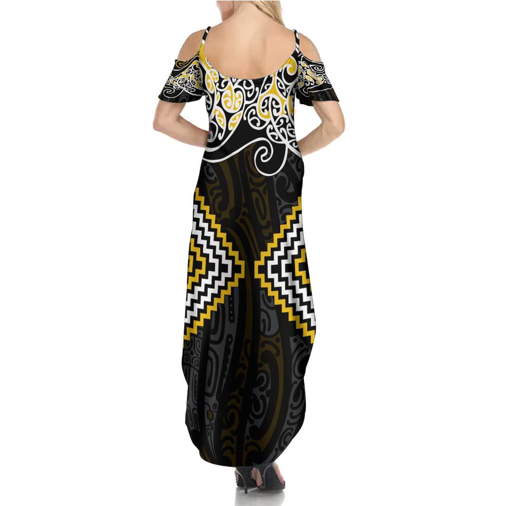 Gold Aotearoa Tukutuku Manawa Tapu Summer Maxi Dress Ta Moko Toi Maori LT9 - Polynesian Pride