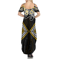Gold Aotearoa Tukutuku Manawa Tapu Summer Maxi Dress Ta Moko Toi Maori LT9 - Polynesian Pride
