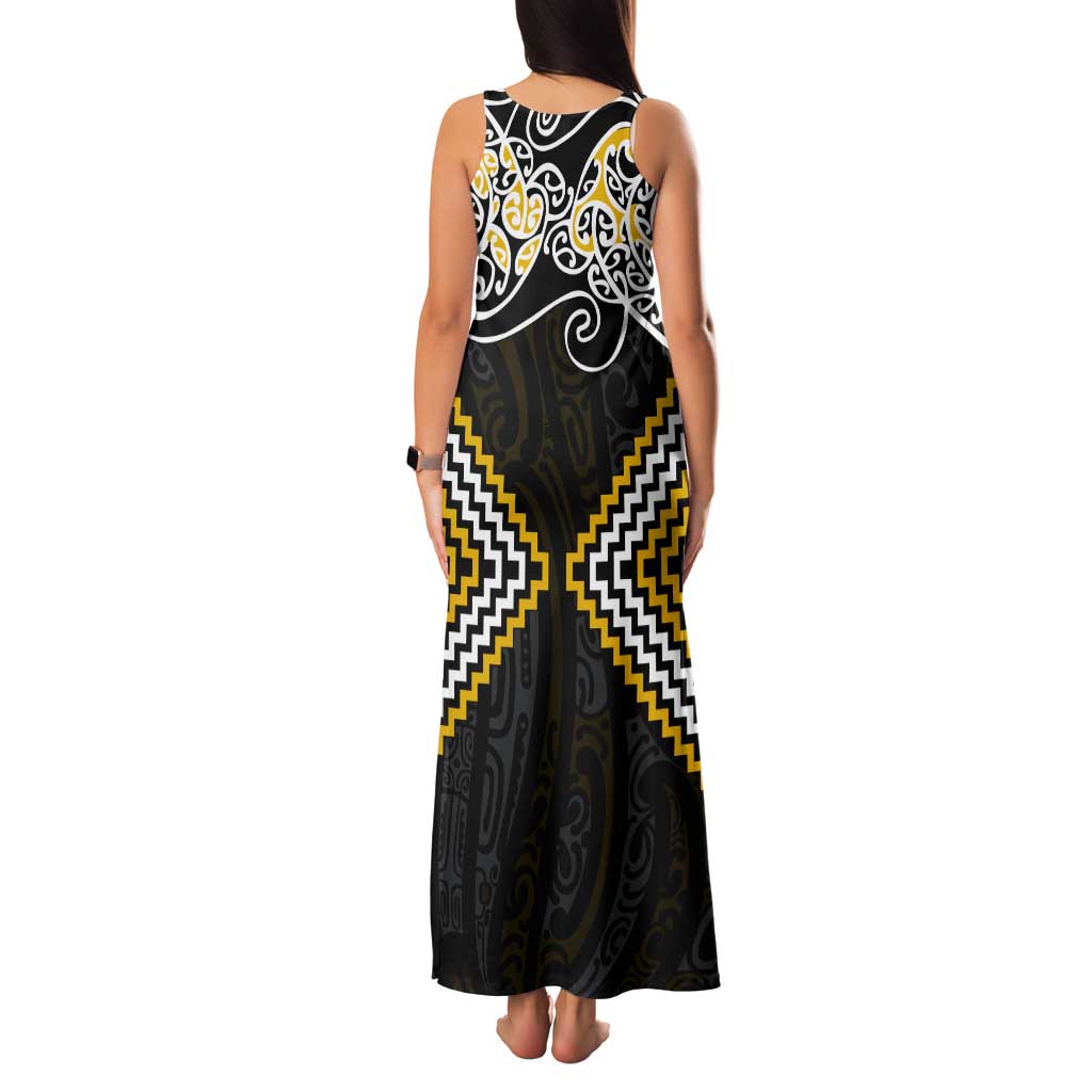 Gold Aotearoa Tukutuku Manawa Tapu Tank Maxi Dress Ta Moko Toi Maori LT9 - Polynesian Pride