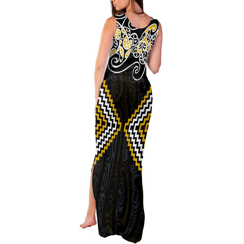 Gold Aotearoa Tukutuku Manawa Tapu Tank Maxi Dress Ta Moko Toi Maori LT9 - Polynesian Pride
