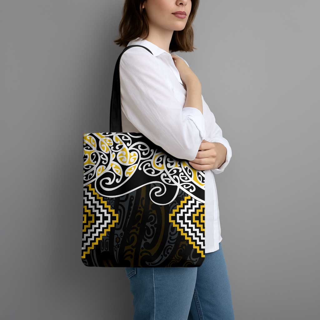 Gold Aotearoa Tukutuku Manawa Tapu Tote Bag Ta Moko Toi Maori LT9 - Polynesian Pride
