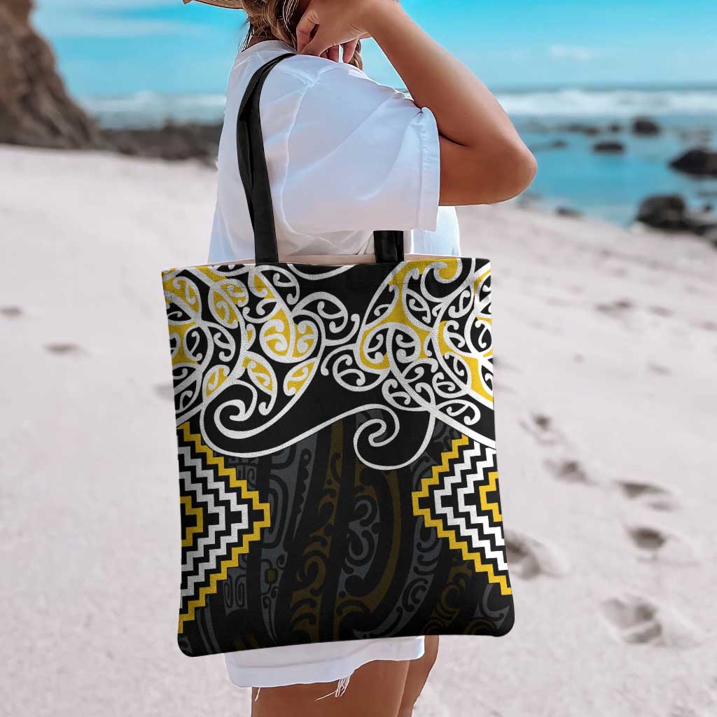 Gold Aotearoa Tukutuku Manawa Tapu Tote Bag Ta Moko Toi Maori LT9 - Polynesian Pride