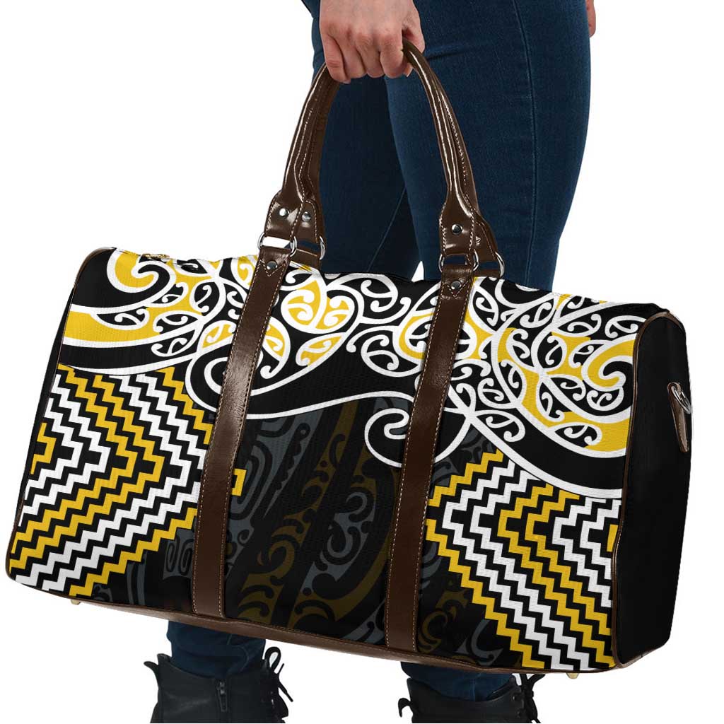 Gold Aotearoa Tukutuku Manawa Tapu Travel Bag Ta Moko Toi Maori LT9 - Polynesian Pride