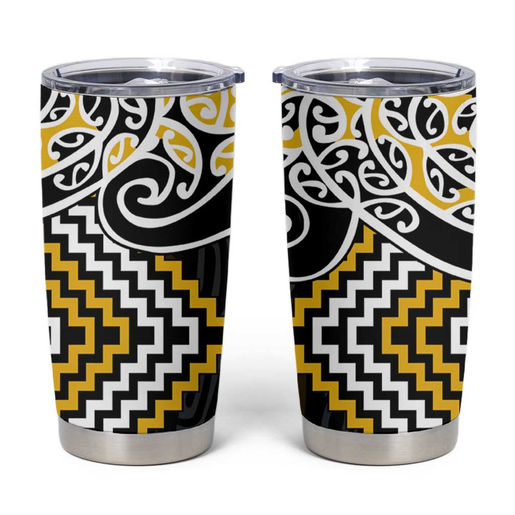 Gold Aotearoa Tukutuku Manawa Tapu Tumbler Cup Ta Moko Toi Maori LT9 Gold - Polynesian Pride