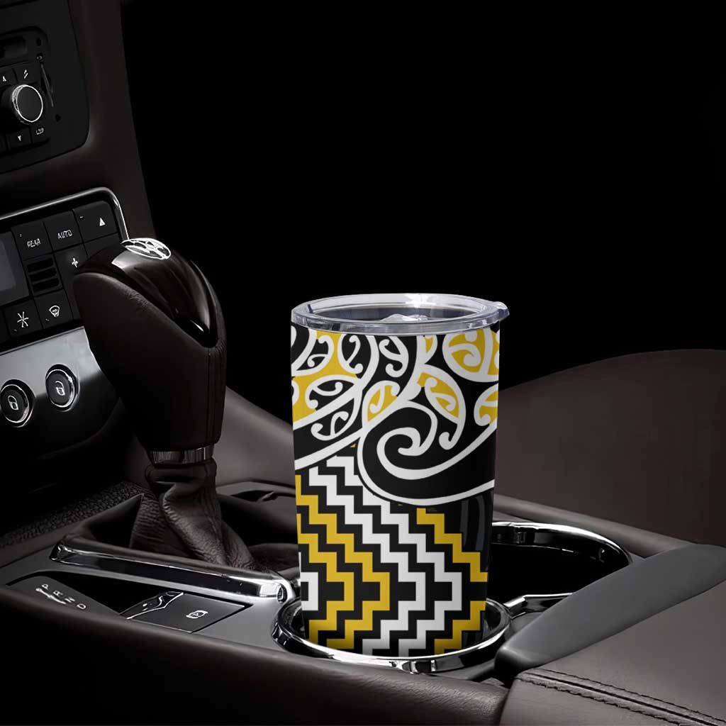 Gold Aotearoa Tukutuku Manawa Tapu Tumbler Cup Ta Moko Toi Maori LT9 - Polynesian Pride