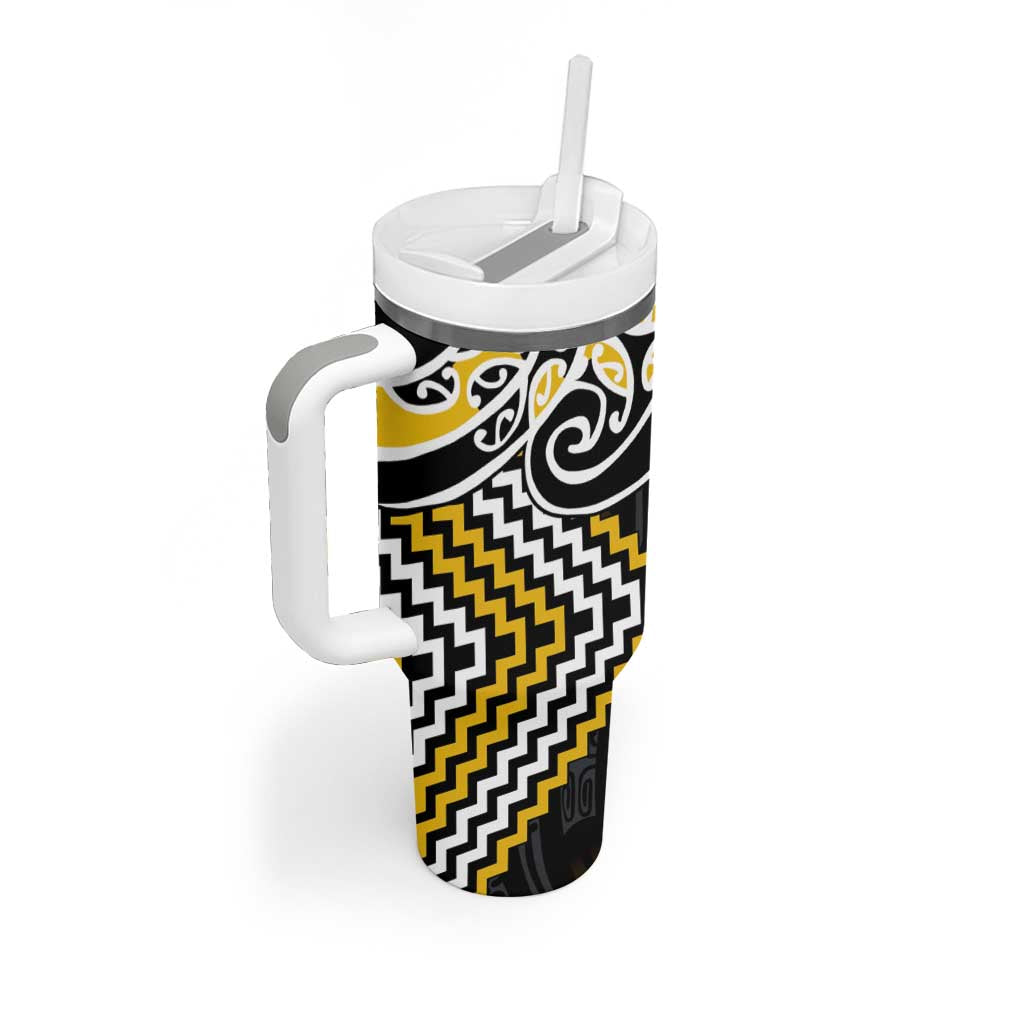 Gold Aotearoa Tukutuku Manawa Tapu Tumbler With Handle Ta Moko Toi Maori LT9 - Polynesian Pride