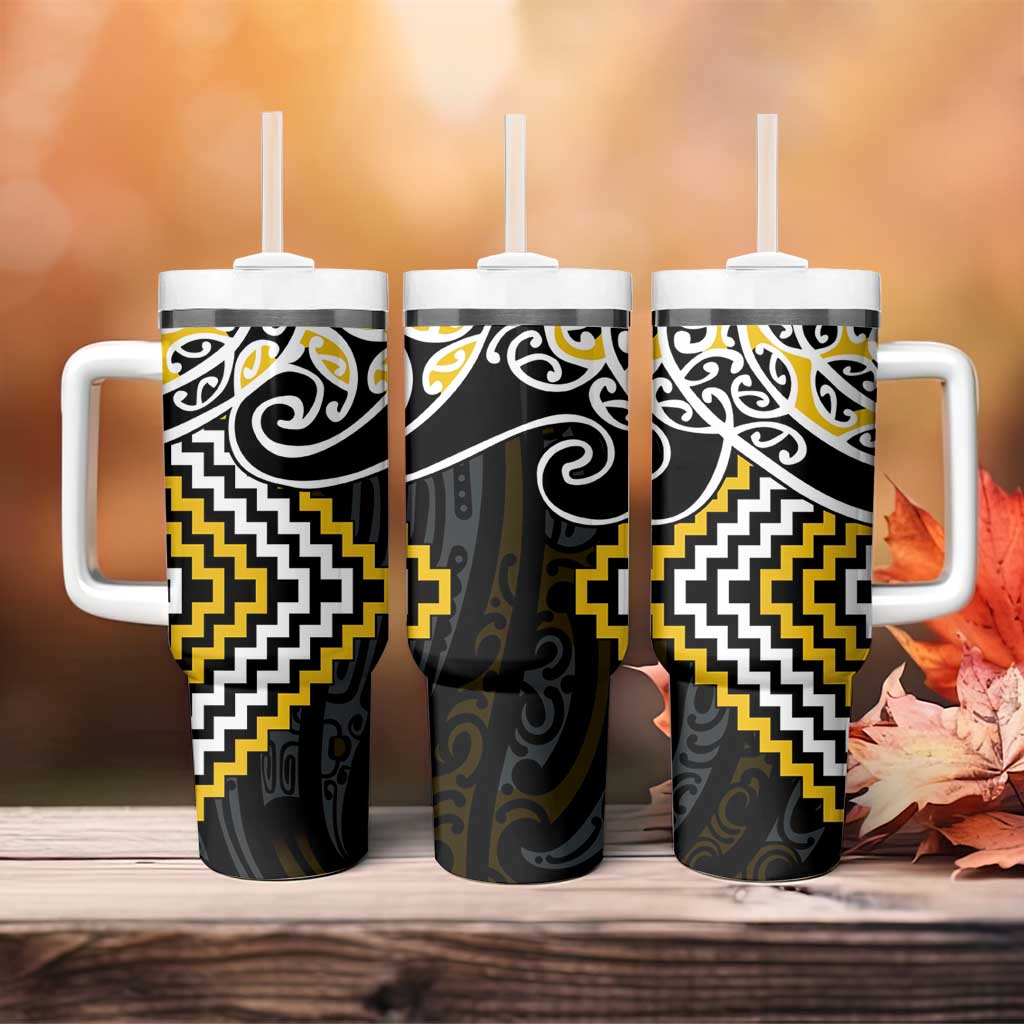 Gold Aotearoa Tukutuku Manawa Tapu Tumbler With Handle Ta Moko Toi Maori LT9 - Polynesian Pride