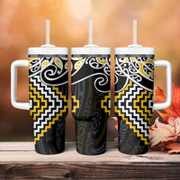 Gold Aotearoa Tukutuku Manawa Tapu Tumbler With Handle Ta Moko Toi Maori LT9 - Polynesian Pride