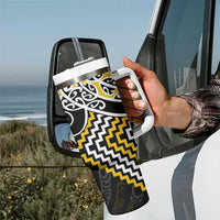 Gold Aotearoa Tukutuku Manawa Tapu Tumbler With Handle Ta Moko Toi Maori LT9 - Polynesian Pride