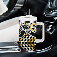 Gold Aotearoa Tukutuku Manawa Tapu Tumbler With Handle Ta Moko Toi Maori LT9 - Polynesian Pride