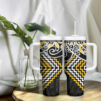 Gold Aotearoa Tukutuku Manawa Tapu Tumbler With Handle Ta Moko Toi Maori LT9 - Polynesian Pride