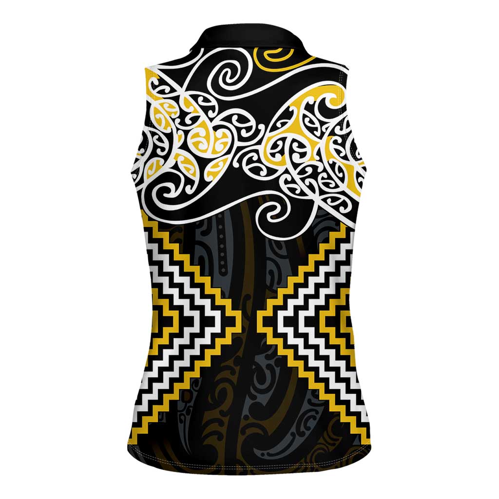 Gold Aotearoa Tukutuku Manawa Tapu Women Sleeveless Polo Shirt Ta Moko Toi Maori LT9 - Polynesian Pride