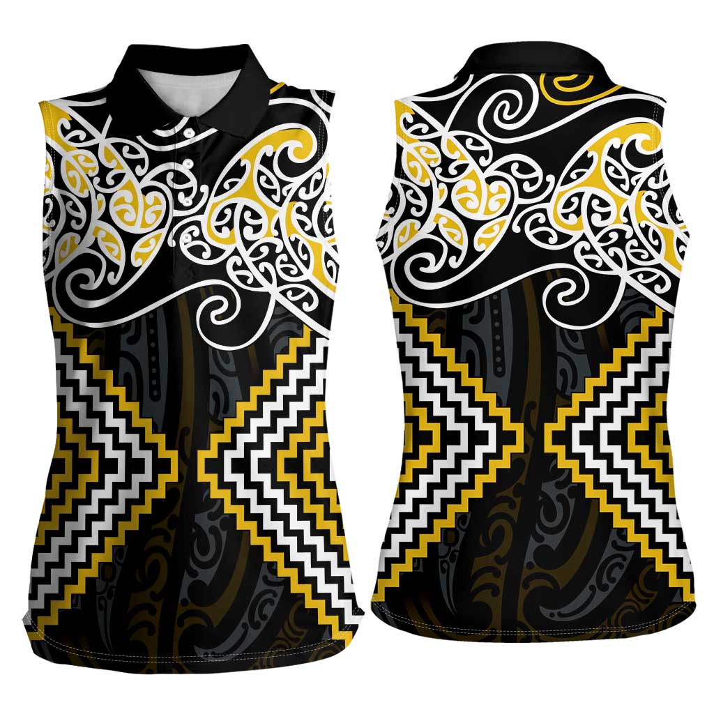 Gold Aotearoa Tukutuku Manawa Tapu Women Sleeveless Polo Shirt Ta Moko Toi Maori LT9 - Polynesian Pride