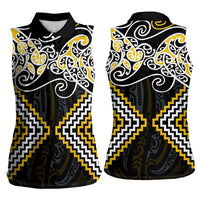 Gold Aotearoa Tukutuku Manawa Tapu Women Sleeveless Polo Shirt Ta Moko Toi Maori LT9 - Polynesian Pride