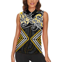 Gold Aotearoa Tukutuku Manawa Tapu Women Sleeveless Polo Shirt Ta Moko Toi Maori LT9 - Polynesian Pride
