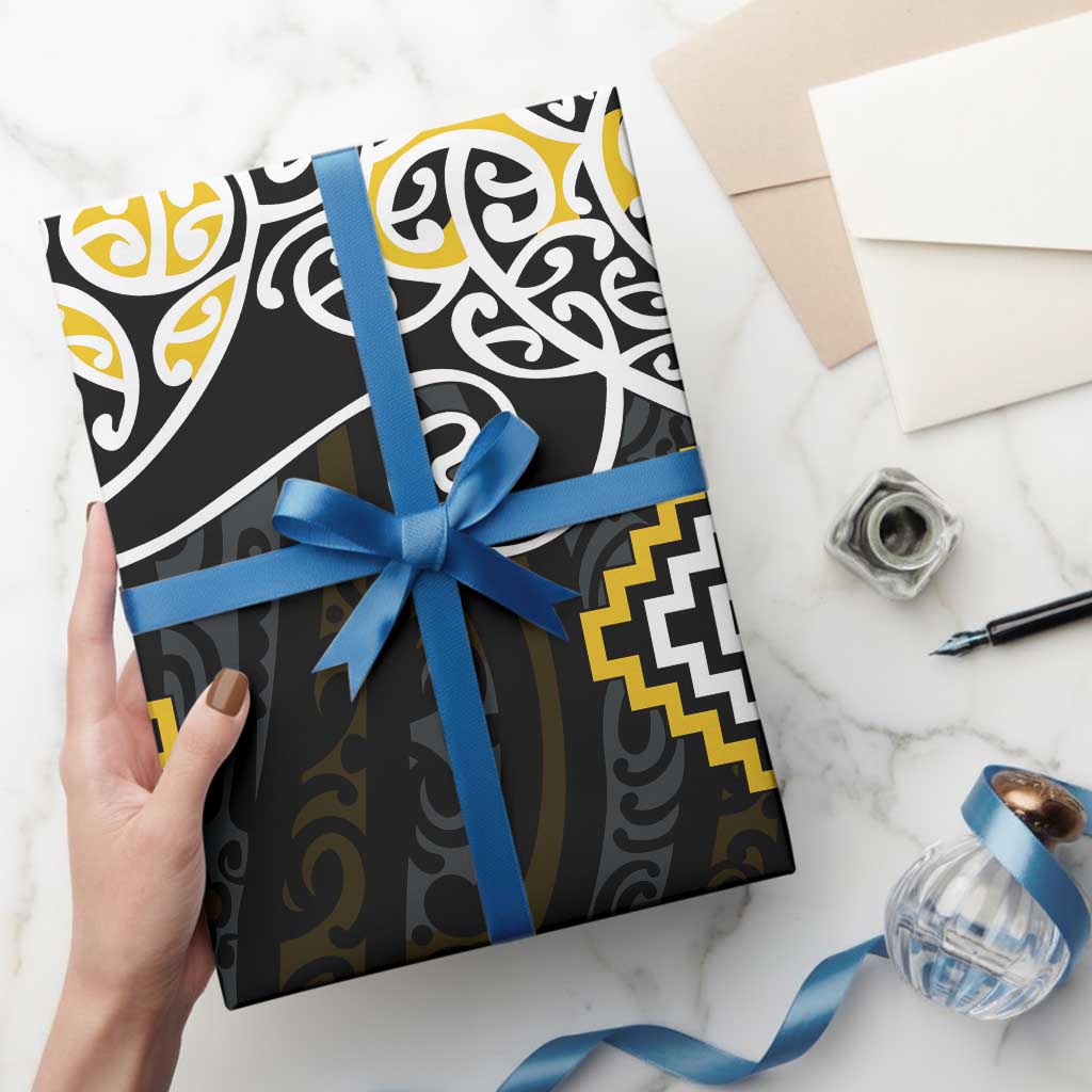 Gold Aotearoa Tukutuku Manawa Tapu Wrapping Paper Ta Moko Toi Maori - Polynesian Pride