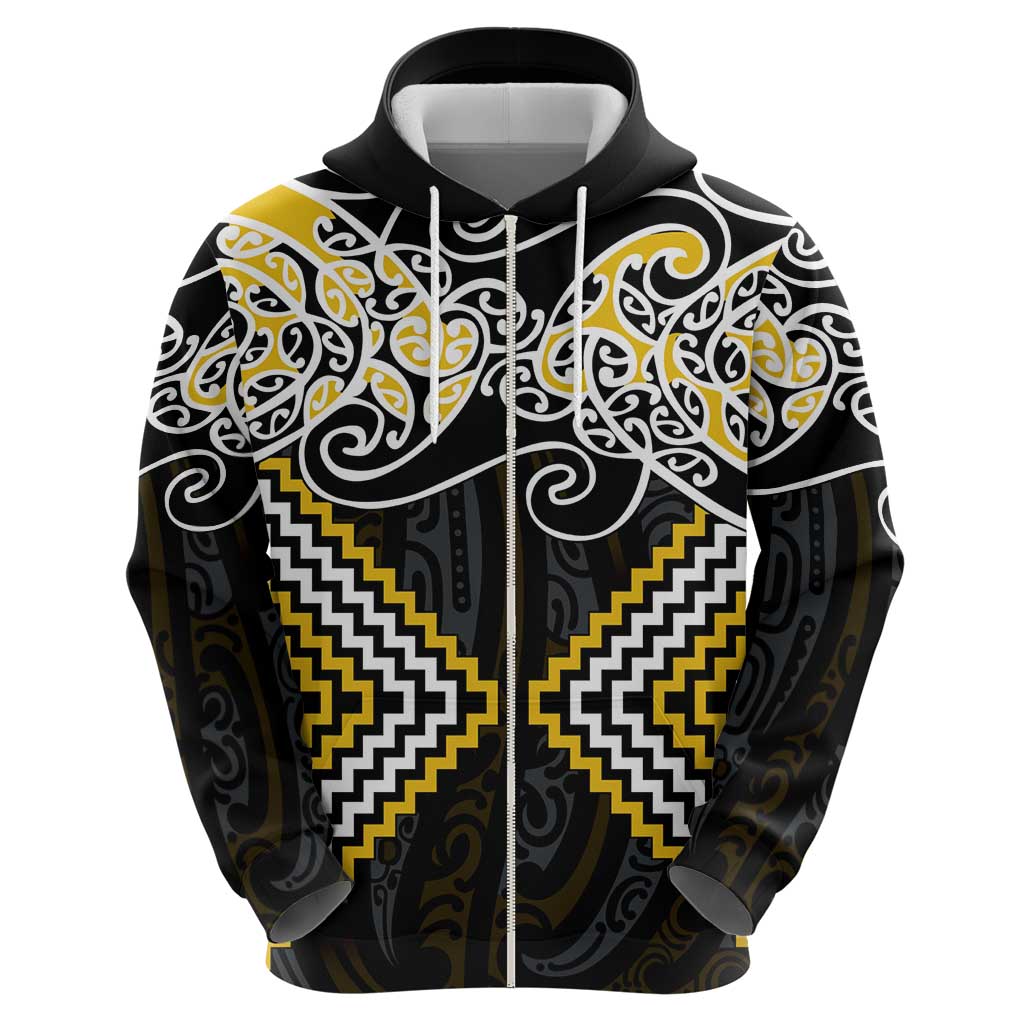Gold Aotearoa Tukutuku Manawa Tapu Zip Hoodie Ta Moko Toi Maori LT9 - Polynesian Pride