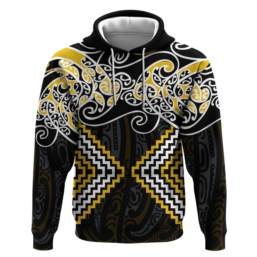 Gold Aotearoa Tukutuku Manawa Tapu Zip Hoodie Ta Moko Toi Maori LT9 Pullover Hoodie Gold - Polynesian Pride