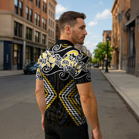 Gold Aotearoa Tukutuku Manawa Tapu Zipper Polo Shirt Ta Moko Toi Maori LT9 - Polynesian Pride