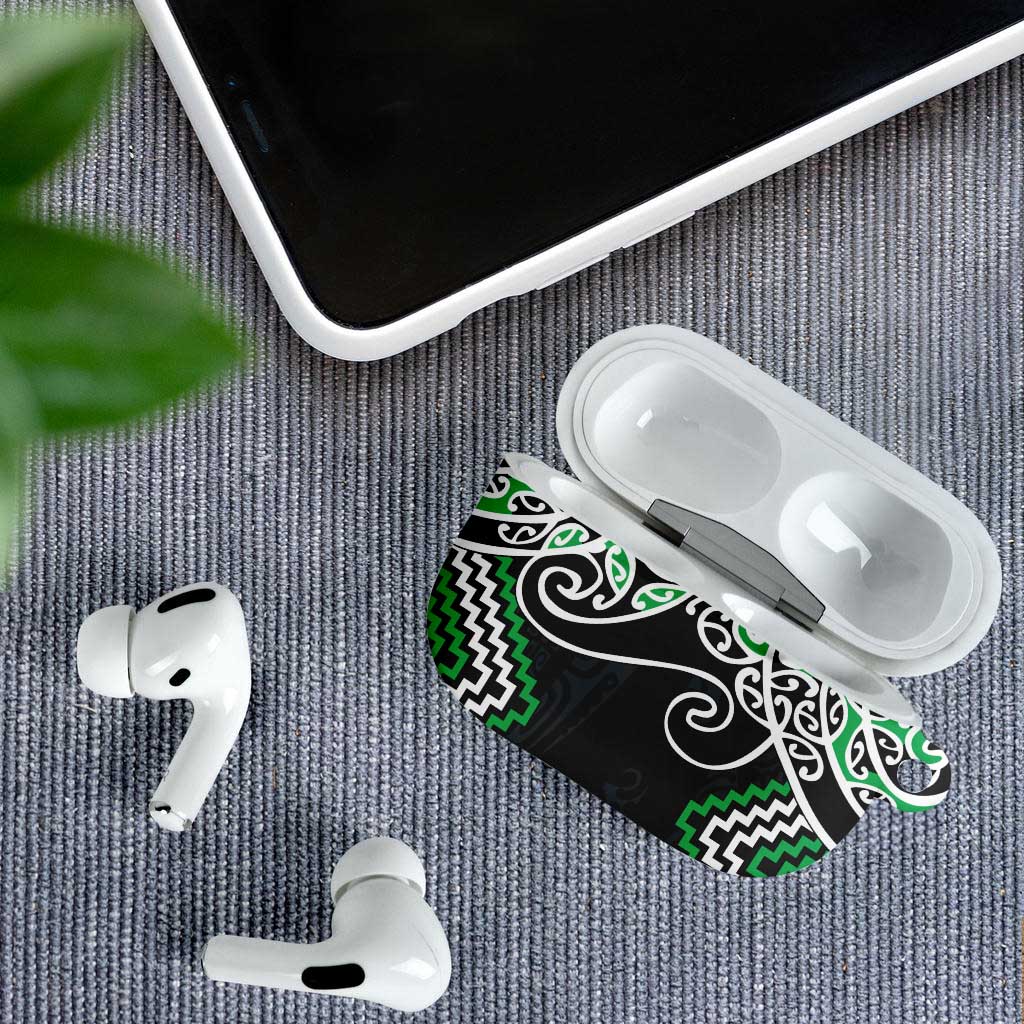 Green Aotearoa Tukutuku Manawa Tapu AirPods Case Ta Moko Toi Maori LT9 - Polynesian Pride