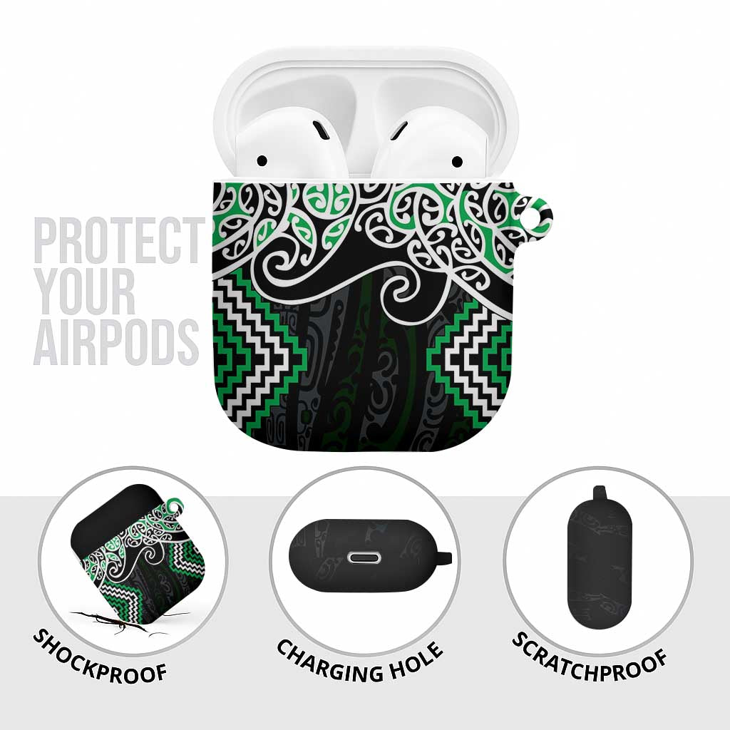 Green Aotearoa Tukutuku Manawa Tapu AirPods Case Ta Moko Toi Maori LT9 - Polynesian Pride