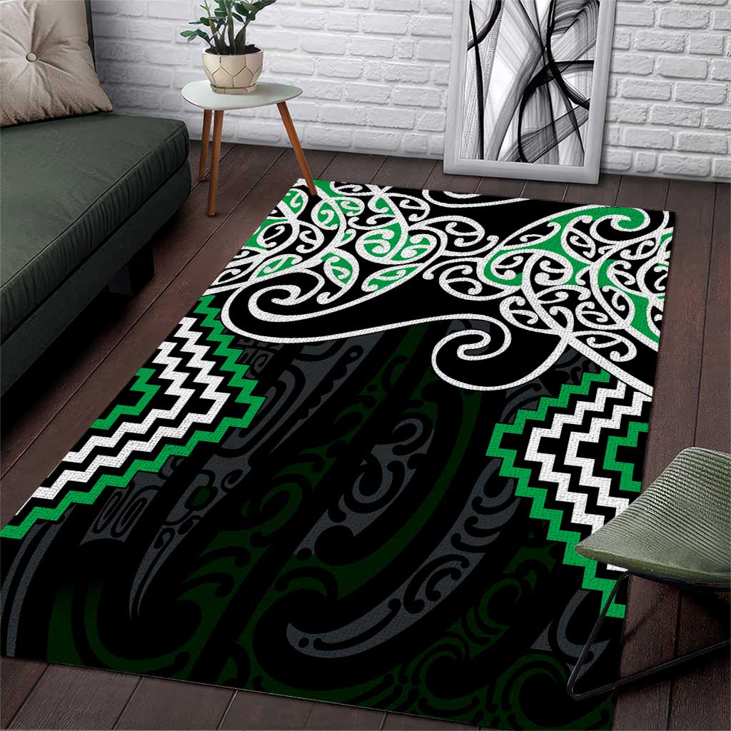 Green Aotearoa Tukutuku Manawa Tapu Area Rug Ta Moko Toi Maori LT9 Green - Polynesian Pride