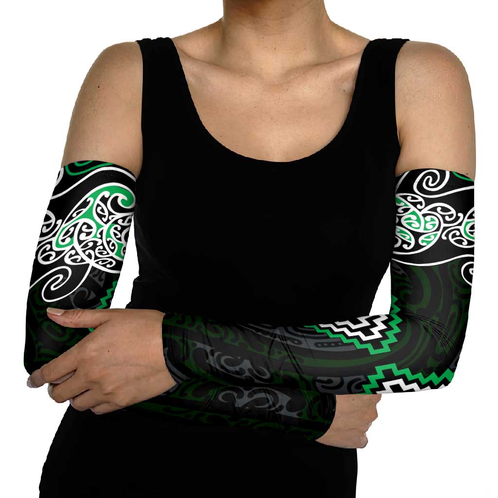 Green Aotearoa Tukutuku Manawa Tapu Arm Sleeves Ta Moko Toi Maori LT9 - Polynesian Pride