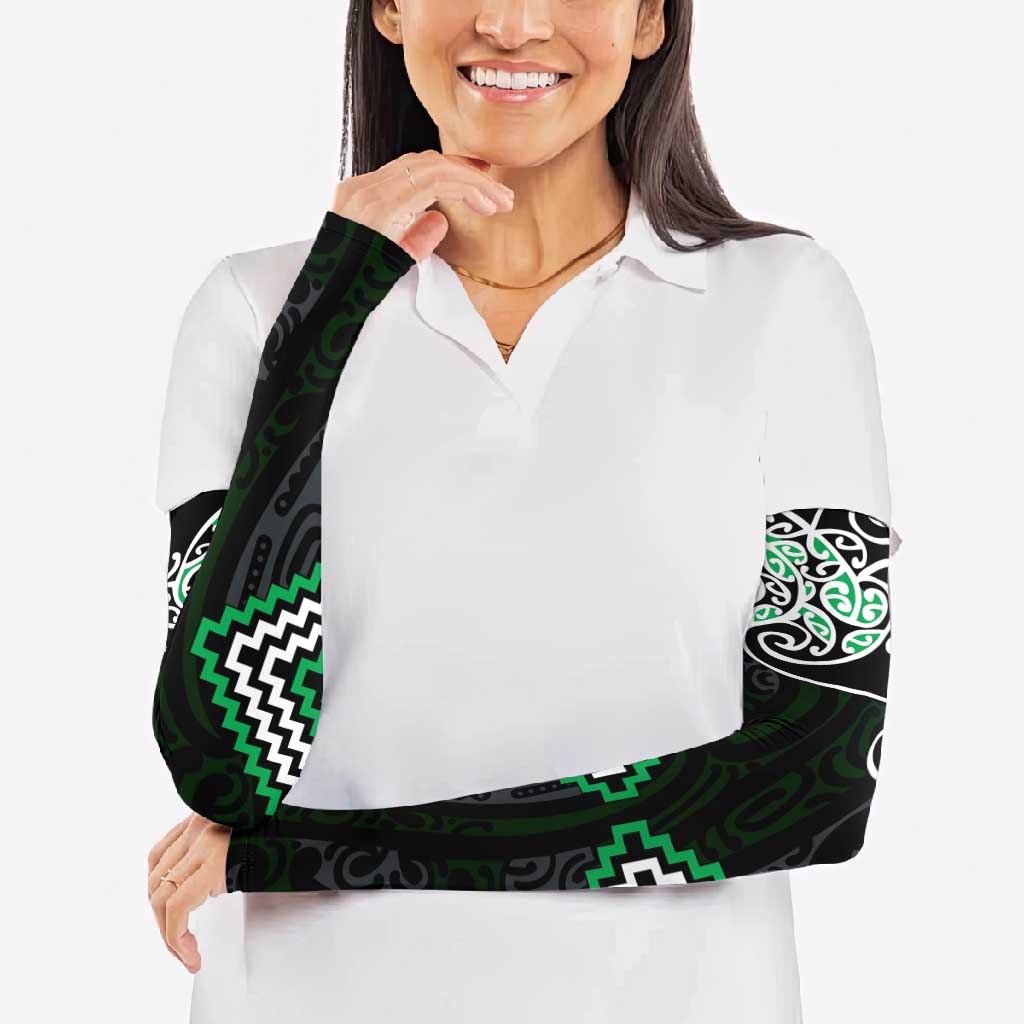Green Aotearoa Tukutuku Manawa Tapu Arm Sleeves Ta Moko Toi Maori LT9 - Polynesian Pride