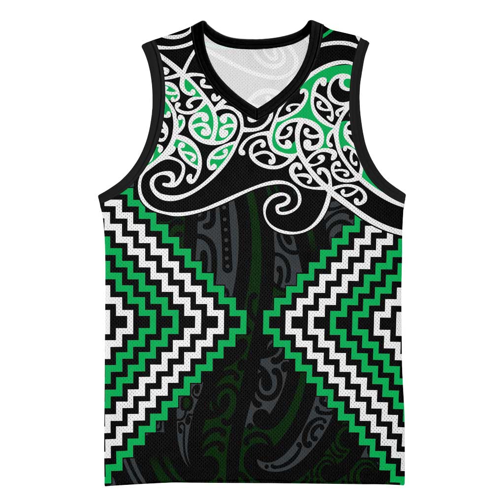 Green Aotearoa Tukutuku Manawa Tapu Basketball Jersey Ta Moko Toi Maori LT9 Unisex Green - Polynesian Pride