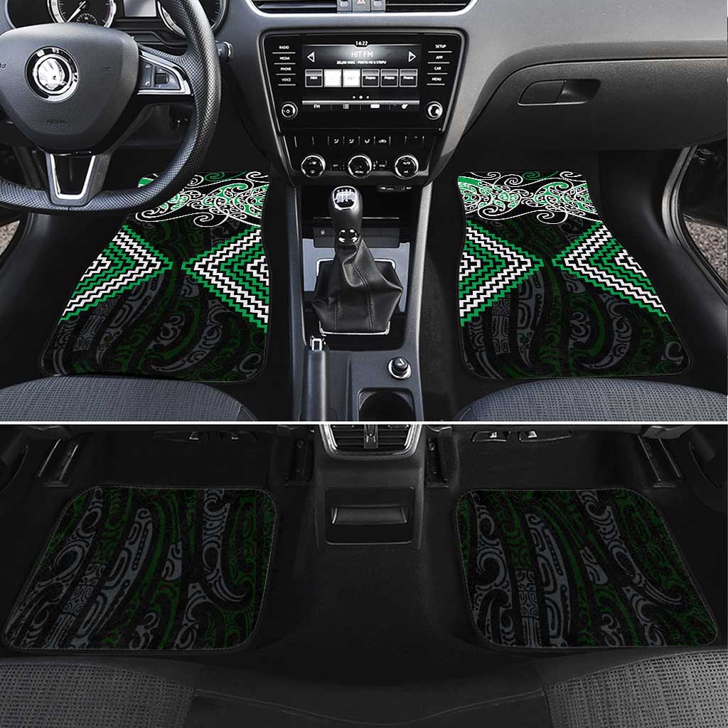 Green Aotearoa Tukutuku Manawa Tapu Car Mats Ta Moko Toi Maori LT9 Set 4pcs Green - Polynesian Pride