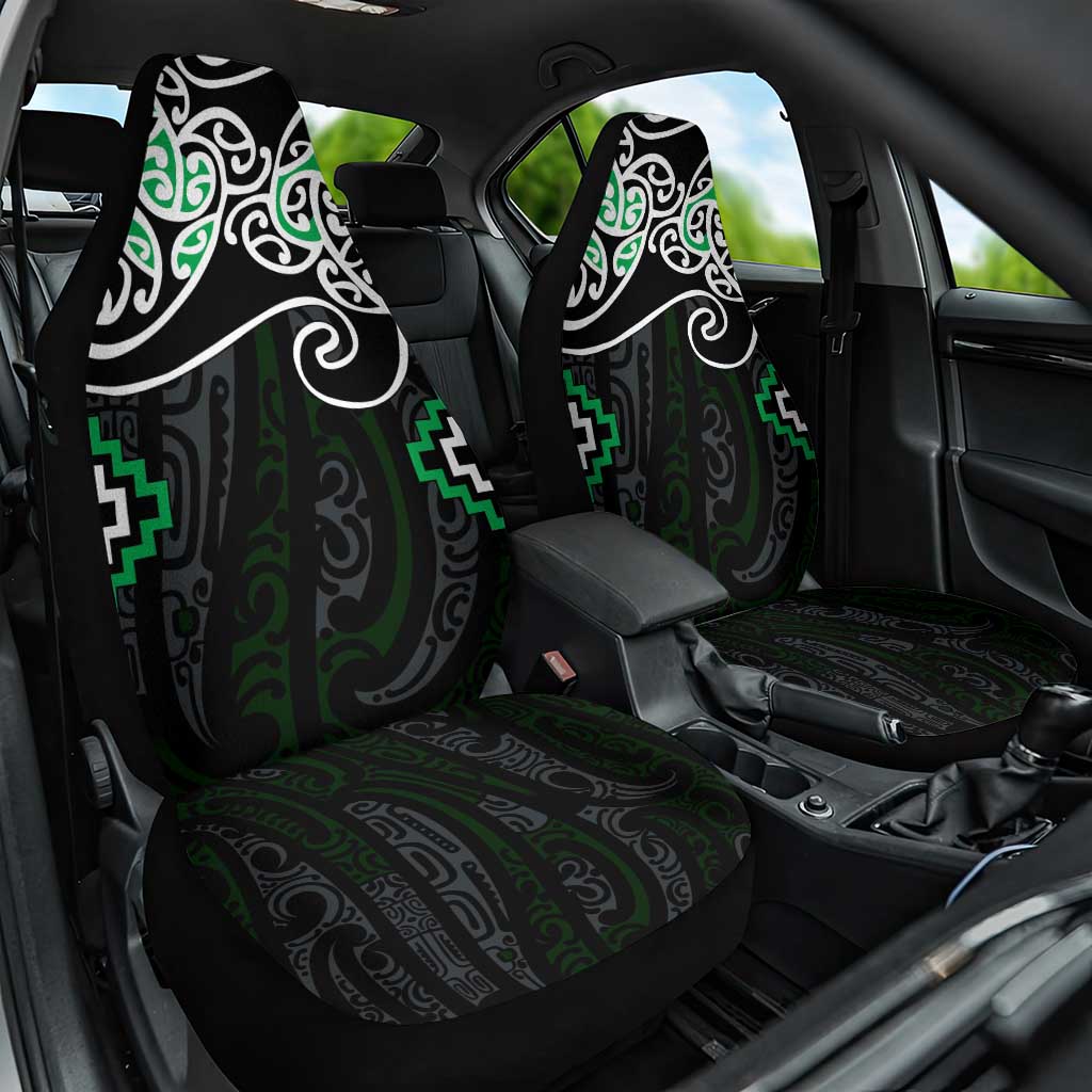 Green Aotearoa Tukutuku Manawa Tapu Car Seat Cover Ta Moko Toi Maori LT9 One Size Green - Polynesian Pride