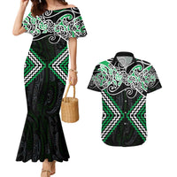Green Aotearoa Tukutuku Manawa Tapu Couples Matching Mermaid Dress and Hawaiian Shirt Ta Moko Toi Maori LT9 Green - Polynesian Pride