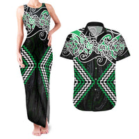 Green Aotearoa Tukutuku Manawa Tapu Couples Matching Tank Maxi Dress and Hawaiian Shirt Ta Moko Toi Maori LT9 Green - Polynesian Pride