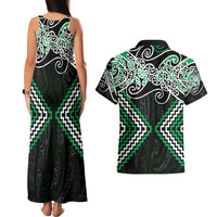 Green Aotearoa Tukutuku Manawa Tapu Couples Matching Tank Maxi Dress and Hawaiian Shirt Ta Moko Toi Maori LT9 - Polynesian Pride