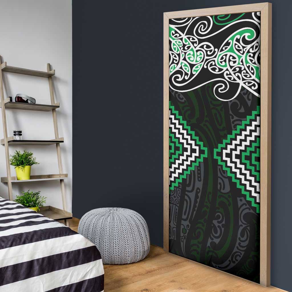Green Aotearoa Tukutuku Manawa Tapu Door Cover Ta Moko Toi Maori LT9 - Polynesian Pride