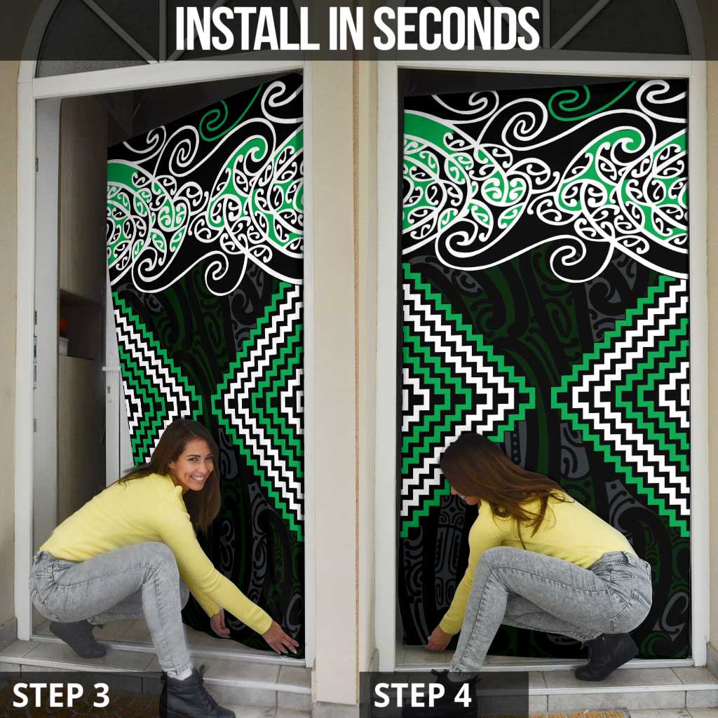 Green Aotearoa Tukutuku Manawa Tapu Door Cover Ta Moko Toi Maori LT9 - Polynesian Pride