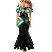 Green Aotearoa Tukutuku Manawa Tapu Family Matching Mermaid Dress and Hawaiian Shirt Ta Moko Toi Maori LT9 - Polynesian Pride