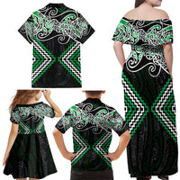 Green Aotearoa Tukutuku Manawa Tapu Family Matching Off Shoulder Maxi Dress and Hawaiian Shirt Ta Moko Toi Maori LT9 - Polynesian Pride
