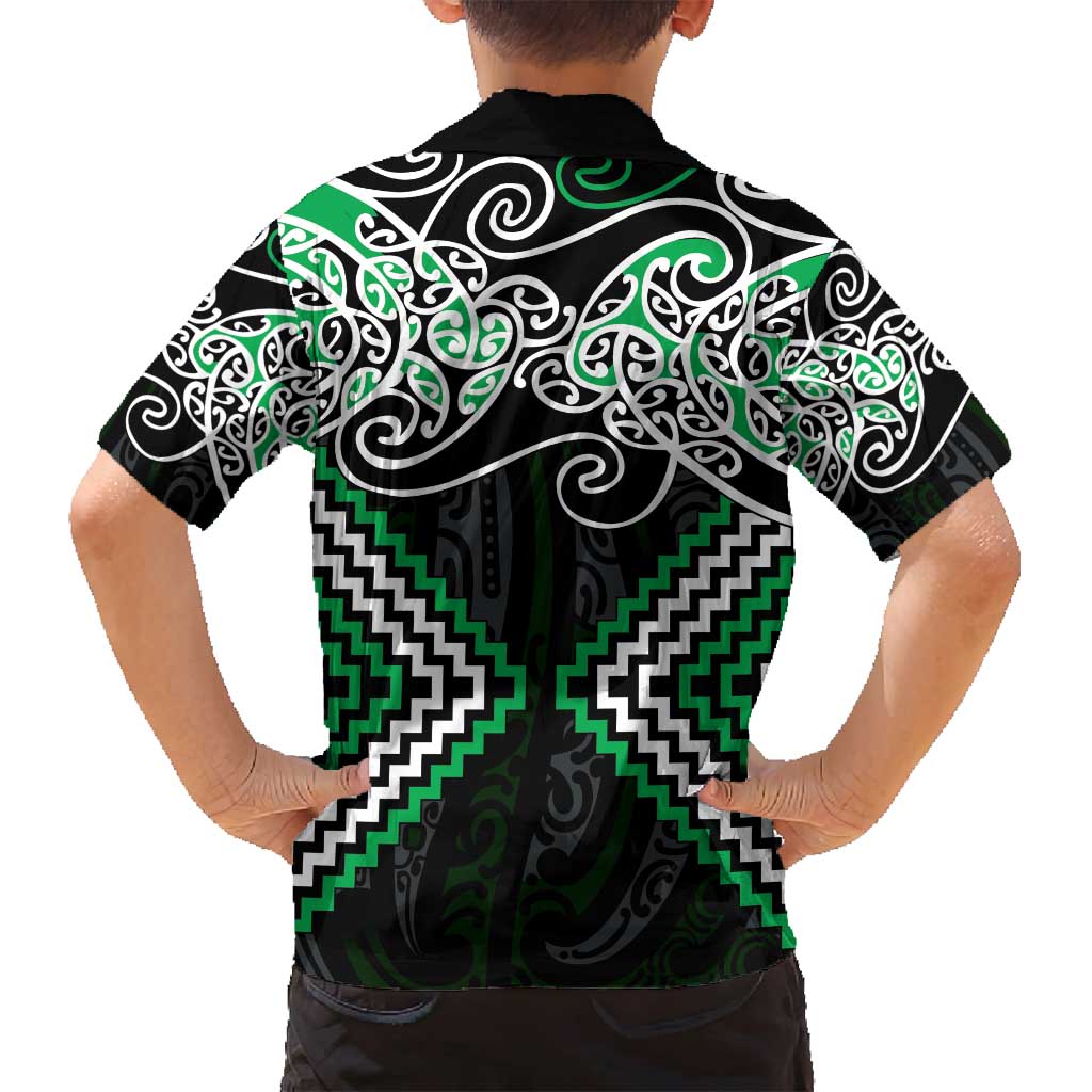 Green Aotearoa Tukutuku Manawa Tapu Family Matching Off Shoulder Short Dress and Hawaiian Shirt Ta Moko Toi Maori LT9 - Polynesian Pride