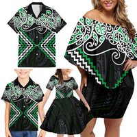 Green Aotearoa Tukutuku Manawa Tapu Family Matching Off Shoulder Short Dress and Hawaiian Shirt Ta Moko Toi Maori LT9 - Polynesian Pride